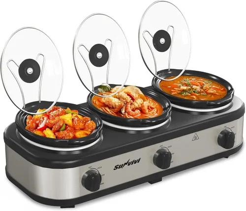 Miniatura 9 de Sunvivi Olla de cocción lenta de 3 cuartos de galón y mini calentador de alimentos con 3 ajustes de calefacción, olla de cerámica extraíble, tapa