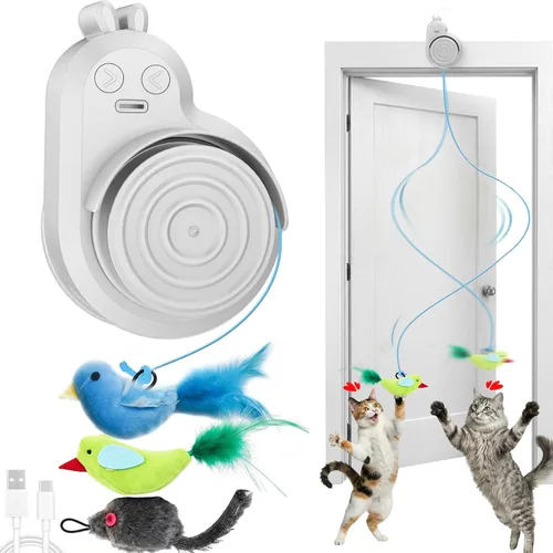Miniatura 8 de Juguetes interactivos para gatos de interior: varita eléctrica automática de plumas y ratón de pájaro volador, recargable eléctrica colgante, juego