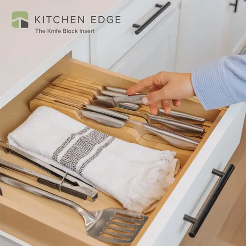 Miniatura 2 de KitchenEdge Organizador de Soporte de Bloque de Cuchillos de Cocina de Bambú - Sostiene 5 Cuchillos Largos + 6 Cortos (No Incluidos), Se Adapta a
