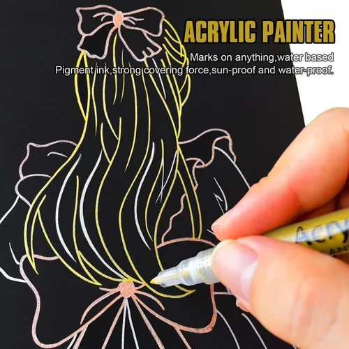 Miniatura 2 de EBOT Rotuladores metálicos, dorados, oro rosa y plateado, marcadores permanentes metálicos para ilustración de artistas, manualidades, tarjetas
