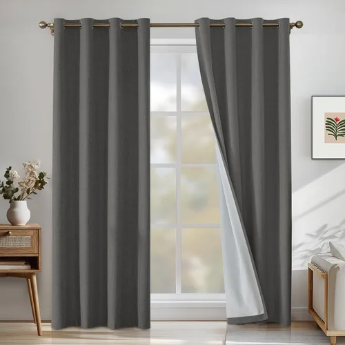 Miniatura 38 de Cortinas de lino 100% opacas para dormitorio, cortinas opacas de 45 pulgadas de largo, cortinas de oscurecimiento de habitación para sala de estar