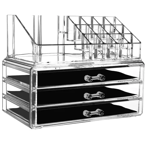 Miniatura 10 de Cq acrylic Paquete de 4 organizadores de maquillaje transparentes, apilables, 11 cajones, organizador de cuidado de la piel, lindo organizador