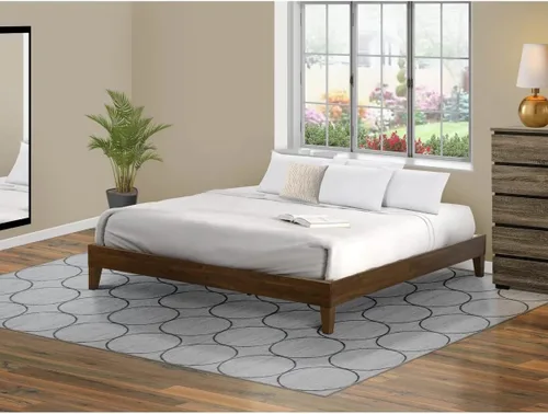 Miniatura 13 de East West Furniture NVP-22-F Marco de cama de tamaño matrimonial con 4 patas de madera dura y 2 patas centrales adicionales, acabado de nogal