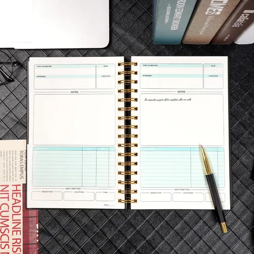 Miniatura 8 de Cuaderno de Reuniones para Trabajo con Elementos de Acción 5.5×8.5 Tapa Dura Espiral Planificador de Reuniones para Oficina Negocios Notas