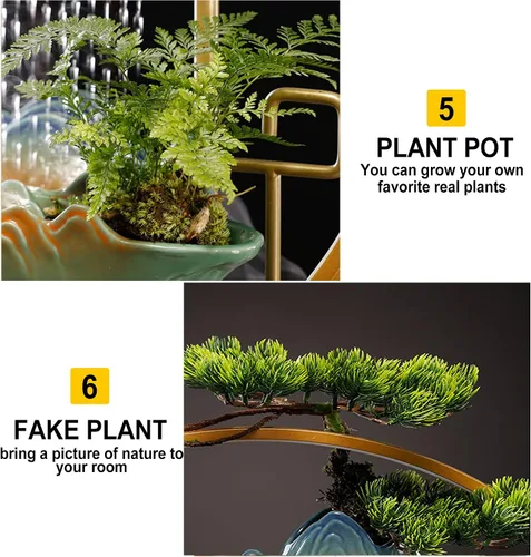 Miniatura 6 de Fuente interior de mesa con grúa, fuente de cascada, quemador de incienso, decoración de Feng Shui para buena suerte, fuente de cerámica con luz