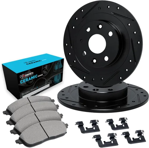 R1 Concepts Frenos traseros y rotores | Hardware incluido | Kit de pastillas de freno y rotores de cerámica traseras | Compatible con Mini Cooper