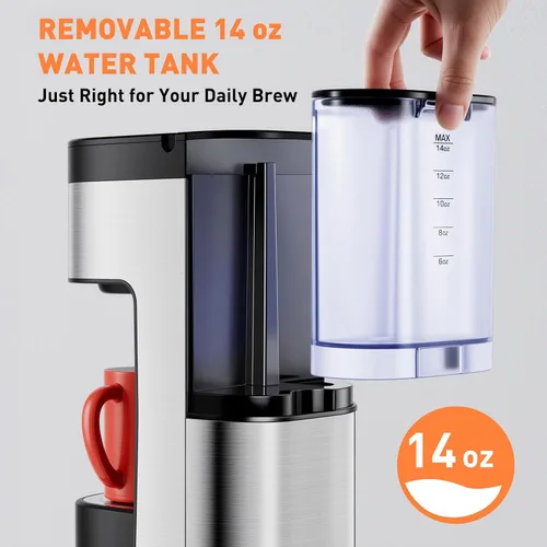 Miniatura 5 de Secura Cafetera de una sola porción K Cup y cafetera molida 2 en 1 con 3 modos de preparación, depósito extraíble y bandeja de goteo, tamaños