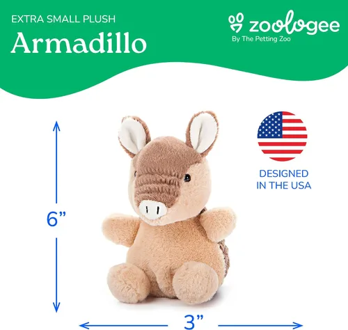Miniatura 3 de The Petting Zoo Armadillo - Peluche de animales de peluche, regalos para niños, animales de vida silvestre Nuggetz, juguete de peluche marrón