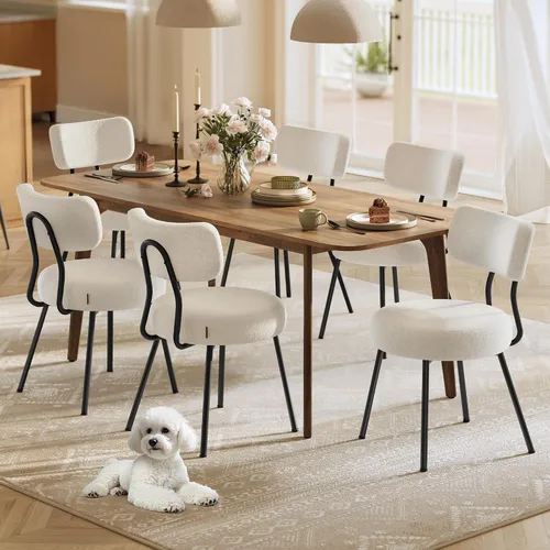 Miniatura 8 de VASAGLE Sillas de Comedor Boucle Juego de 4, Sillas Tapizadas de Cocina y Comedor con Respaldo Curvado y Marco de Acero, Modernas de Mediados