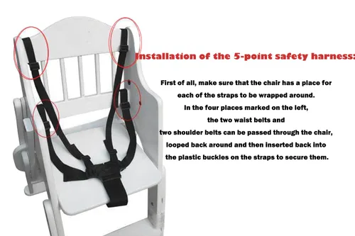 Miniatura 4 de Arnés universal de 5 puntos para bebé con 5 almohadillas, arnés ajustable correa de seguridad para bebé, cinturón de seguridad para bebé para silla