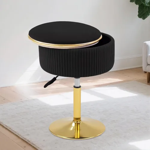 Miniatura 8 de Taburete de tocador ajustable con almacenamiento, silla taburete de maquillaje giratorio de 360°, otomana redonda pequeña de terciopelo con base