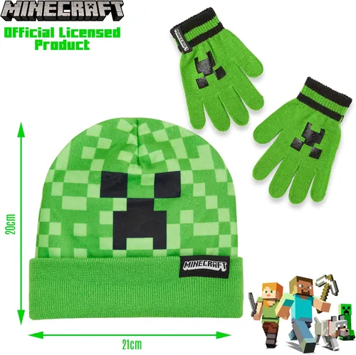 Miniatura 6 de Minecraft Conjunto de gorro o gorro y guantes para niños, conjunto de invierno para niños, gorro de invierno cálido, regalos de juegos para niños