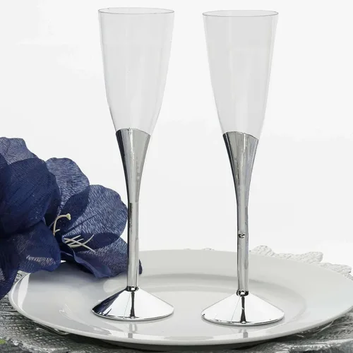 Miniatura 6 de Efavormart - Juego de 6 copas de champán de plástico plateado de 5 onzas con base desmontable, elegantes vasos desechables para recepciones