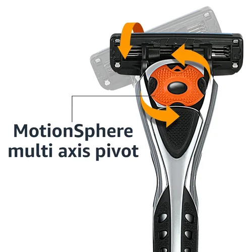 Miniatura 5 de Amazon Basics - Maquinilla de afeitar de 3 cuchillas con esfera de movimiento para hombre y lubricación dual, mango y 20 cartuchos, solo para asas