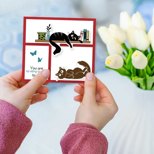 Miniatura 6 de INFUNLY Sellos y troqueles de gato para hacer tarjetas Juego de sellos y troqueles de gato transparentes Troquel de corte de metal Sellos de goma
