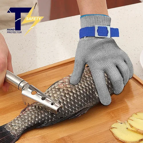Miniatura 5 de 2.0 ANSI A9 - Guantes resistentes a los cortes de malla de acero inoxidable, guantes de alambre de metal, duraderos y resistentes al óxido, guantes