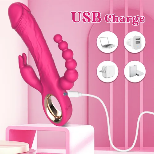 Miniatura 5 de Vibrador de conejo de empuje para placer de cuerpo completo mezclado, con punto G y estimulación del clítoris para el éxtasis puntual, y un mango