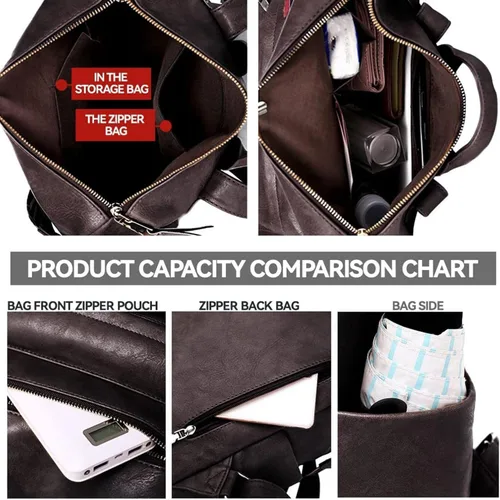 Miniatura 5 de Mochila de piel sintética para mujer, tamaño mediano, bolsos antirrobo y bolsos de hombro, color azul marino, talla única