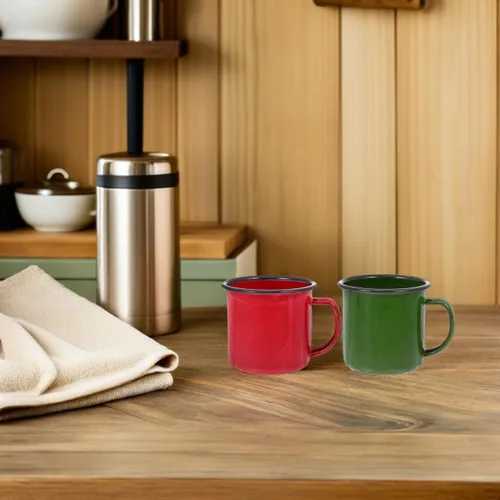 Miniatura 3 de SHOWERORO Taza esmaltada vintage de 2.55 pulgadas, taza de té retro para café, taza de agua ligera con mango antideslizante para hogar, oficina