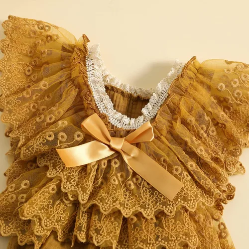 Miniatura 4 de Mameluco de burbujas para bebé niña con encaje y tutú con mangas con volantes, traje de verano