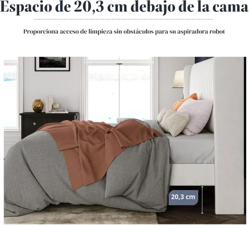Miniatura 8 de Allewie Marco de cama de terciopelo de tamaño matrimonial, cabecera capitoné vertical con respaldo de ala, plataforma tapizada, listones de madera