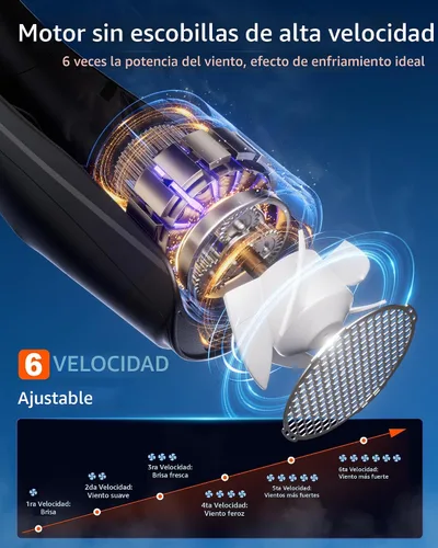 Miniatura 4 de ZEEFO Ventilador de cuello portátil, ventilador personal manos libres, funciona con batería de 6000 mAh, ventilador recargable USB con 6 velocidades