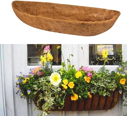 Miniatura 5 de 2 paquetes de forro de repuesto de fibra de coco, forros de coco en forma de media luna para caja de ventana/maceta colgante, maceta de fibra de 24