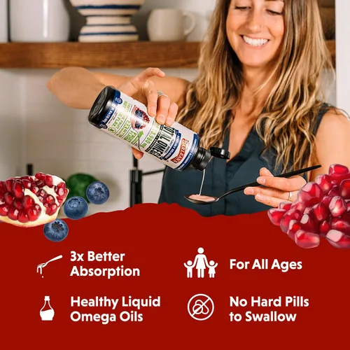 Miniatura 4 de Barlean's Suplemento líquido vegano de aceite de linaza, borraja y algas, Omega 3 6 9, granada y arándano, 3,980 mg de GLA, EPA y DHA de ácido