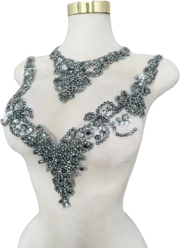 Miniatura 19 de Accesorios de apliques de encaje de diamantes de imitación hechos a mano puros cuentas de costura a mano piedras parches para vestido de novia