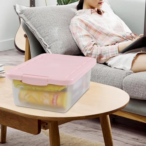 Miniatura 6 de Caja de almacenamiento de plástico con pestillo de 14 cuartos, contenedor de almacenamiento de plástico debajo de la cama con tapas rosas, 2 paquetes