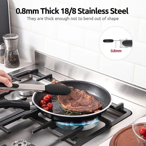 Miniatura 5 de Pinzas de cocina resistentes al calor de 600ºF: U-Taste Juego de pinzas de cocina de silicona de 9+12 pulgadas con puntas de goma antiadherentes