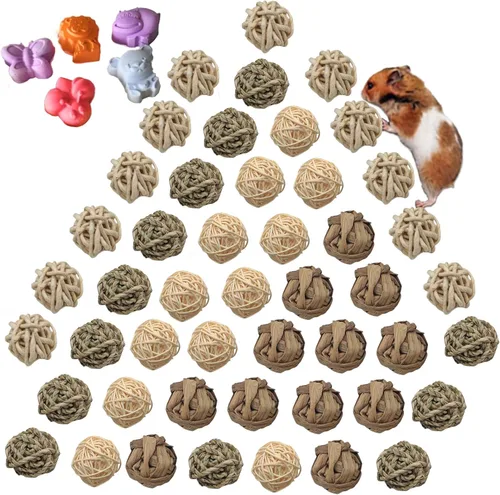 Miniatura 9 de Hamiledyi 10 bolas de hierba de conejo de 2.8 pulgadas, bolas grandes de conejillo de indias, juguete de enriquecimiento de actividad para conejo