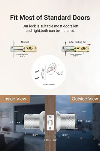 Miniatura 4 de Buoan - Perilla inteligente de puerta de huellas dactilares grande, cerradura de puerta de entrada sin llave con manija, con teclado, Bluetooth