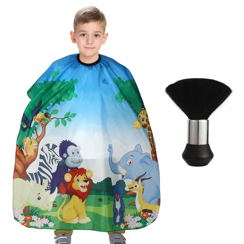 Miniatura 12 de Capa de peluquería para niños con cepillo quitapelusas para el cuello, capa profesional de salón para corte de cabello con cierre a presión