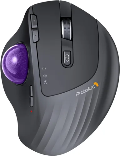 ProtoArc Ratón Trackball Inalámbrico, EM01 NL Ergonómico Bluetooth Rollerball Pulgar Recargable Ratón de Computadora Portátil, Ángulo Ajustable y