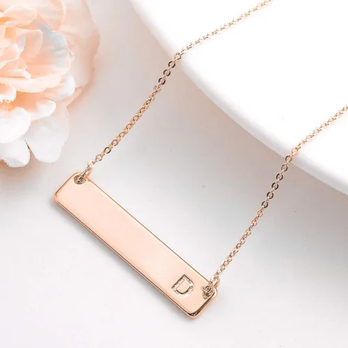 Miniatura 2 de M MOOHAM - Collar con dije de barra rectangular con inicial, para mujer, chapado en oro rosa de 14 quilates, acero inoxidable, con nombre grabado