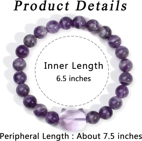 Miniatura 6 de MAIBAOTA Pulsera de gato, regalo de joyería de gato para mujeres y hombres, pulsera de cristal de 0.315 in para buena suerte, atracción de dinero