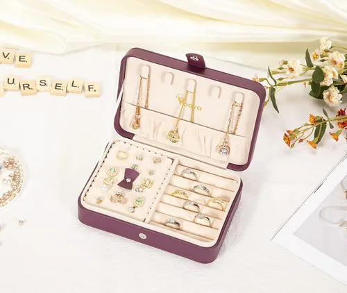 Miniatura 5 de Voova Pequeña caja organizadora de joyas, estuche de viaje para mujeres, adolescentes, niñas, mini cajas de almacenamiento de joyas portátiles