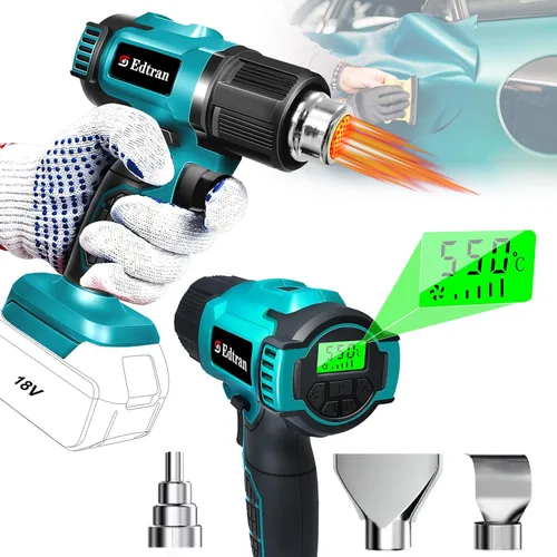 Pistola de calor inalámbrica para batería Makita de 18V, pistola de aire caliente de 350W con calentamiento rápido de 122℉ a 1022℉ con pantalla LCD