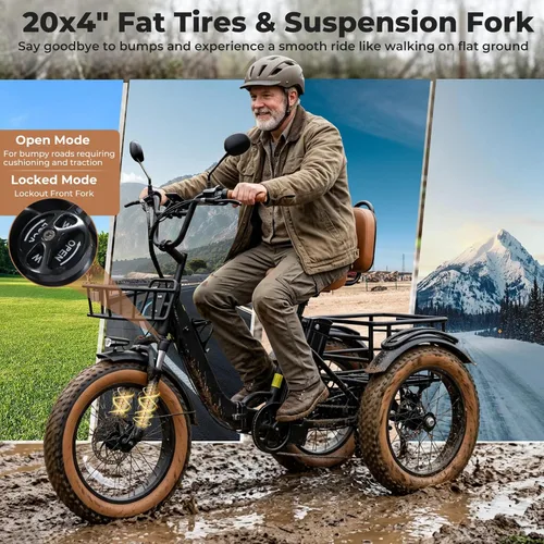 Miniatura 5 de Electric Tricycle for Adults 750W(Peak 1350W) 48V15.6Ah Etrike 20"x4" Fat Tire Electric Trike 3-Wheel Aluminum Alloy Folding Electric Tricycle Max