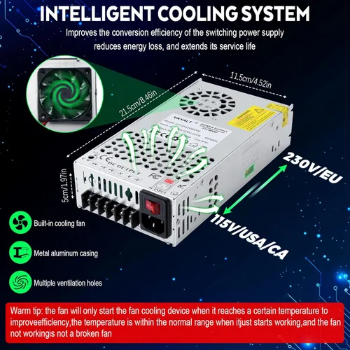 Miniatura 5 de VAYALT Fuente de alimentación de conmutación DC 12V 50A 600W, Convertidor de CA a CC de 110V/220V, Conmutación regulada universal, Fuente de 12