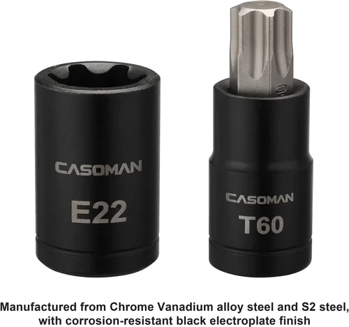 Miniatura 4 de CASOMAN Juego de 25 piezas de dados Torx y enchufes externos, 13 puntas de enchufe estrella (T8- T60) y 12 enchufes E-Torx hembra (E4-E22)