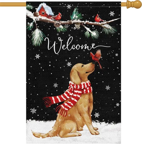 Miniatura 7 de Bandera de jardín de bienvenida de otoño de 12 x 18 pulgadas de doble cara de arpillera, banderas de patio Golden Retriever Dog Cardinal