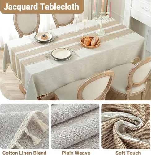 Miniatura 3 de Laolitou - Mantel de lino de algodón impermeable para mesa de comedor, rústico, estilo de granja, mantel rectangular para cocina, mesas de café