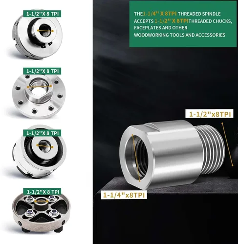 Miniatura 6 de Adaptador de Eje de Cabeza de Torno, Convierte de 1-1/4" x 8TPI a 1-1/2" x 8TPI para Torno de Carpintería