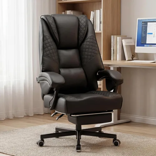 Miniatura 10 de Ergonomic Big and Tall Office Chair with Footrest, PU Leather High Back Executive Gaming Chair, Reclining Wide Computer Desk Chair with Lumbar