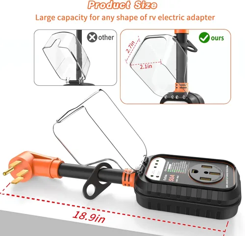 Miniatura 6 de EyGde Protector de sobretensiones para RV de 50 amperios, analizador de circuito RV con cubierta impermeable, protector de voltaje de potencia