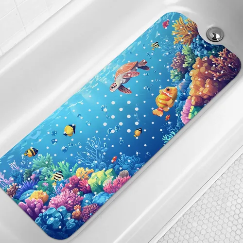 Miniatura 11 de LNOND Alfombra de baño para niños, tapete antideslizante de ballenas azules, con orificios de drenaje y ventosas, lavable a máquina