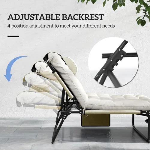 Miniatura 4 de Outsunny Tumbona plegable con respaldo reclinable de 4 niveles, silla de bronceado al aire libre con cojín, silla de salón al aire libre con tela