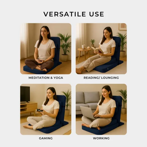 Miniatura 5 de Friends Of Meditation Silla de Buda plegable 4 en 1, asiento de yoga ergonómico con zafu de media luna, soporte lumbar desmontable y funda de Azul